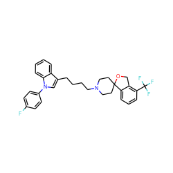 Fc1ccc(-n2cc(CCCCN3CCC4(CC3)OCc3c(C(F)(F)F)cccc34)c3ccccc32)cc1 ZINC000013741543