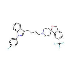 Fc1ccc(-n2cc(CCCCN3CCC4(CC3)OCc3ccc(C(F)(F)F)cc34)c3ccccc32)cc1 ZINC000013741544