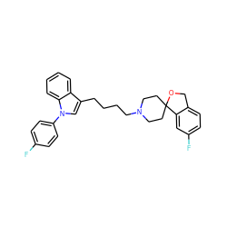 Fc1ccc(-n2cc(CCCCN3CCC4(CC3)OCc3ccc(F)cc34)c3ccccc32)cc1 ZINC000013741541