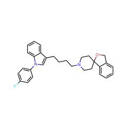 Fc1ccc(-n2cc(CCCCN3CCC4(CC3)OCc3ccccc34)c3ccccc32)cc1 ZINC000001533883