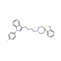 Fc1ccc(-n2cc(CCCCN3CCC4(CC3)SCc3ccccc34)c3ccccc32)cc1 ZINC000013741547