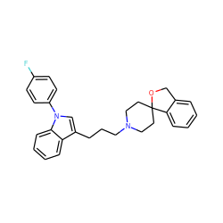 Fc1ccc(-n2cc(CCCN3CCC4(CC3)OCc3ccccc34)c3ccccc32)cc1 ZINC000026154875