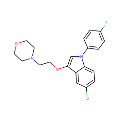 Fc1ccc(-n2cc(OCCN3CCOCC3)c3cc(Cl)ccc32)cc1 ZINC000013758613