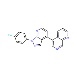 Fc1ccc(-n2ncc3c(-c4cncc5ncccc45)ccnc32)cc1 ZINC000165235488