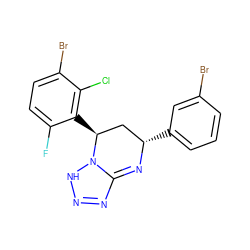 Fc1ccc(Br)c(Cl)c1[C@H]1C[C@H](c2cccc(Br)c2)N=C2N=NNN21 ZINC000473249305