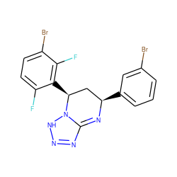 Fc1ccc(Br)c(F)c1[C@H]1C[C@@H](c2cccc(Br)c2)N=C2N=NNN21 ZINC000213614690