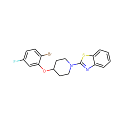 Fc1ccc(Br)c(OC2CCN(c3nc4ccccc4s3)CC2)c1 ZINC000072124842