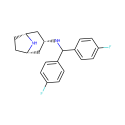 Fc1ccc(C(N[C@@H]2C[C@@H]3CC[C@H](C2)N3)c2ccc(F)cc2)cc1 ZINC000101060914