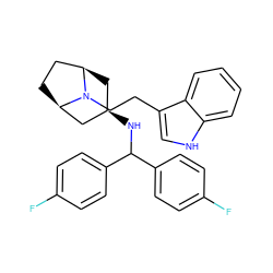 Fc1ccc(C(N[C@@H]2C[C@@H]3CC[C@H](C2)N3CCc2c[nH]c3ccccc23)c2ccc(F)cc2)cc1 ZINC000101061003