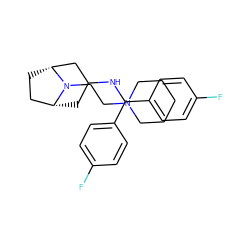 Fc1ccc(C(NC2C[C@@H]3CC[C@H](C2)N3CCN2CCCCC2)c2ccc(F)cc2)cc1 ZINC001772626640