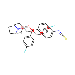 Fc1ccc(C(O[C@@H]2C[C@@H]3CC[C@H](C2)N3CCCCc2ccc(N=C=S)cc2)c2ccc(F)cc2)cc1 ZINC000100900591