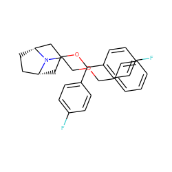 Fc1ccc(C(OC2C[C@@H]3CC[C@H](C2)N3CCOCc2ccccc2)c2ccc(F)cc2)cc1 ZINC000013580496