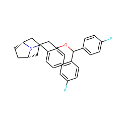 Fc1ccc(C(OCCC2C[C@@H]3CC[C@H](C2)N3Cc2ccccc2)c2ccc(F)cc2)cc1 ZINC000013487741