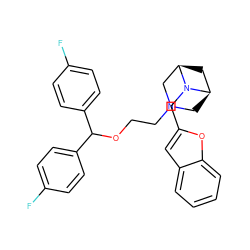 Fc1ccc(C(OCCN2C[C@@H]3C[C@H](C2)N3Cc2cc3ccccc3o2)c2ccc(F)cc2)cc1 ZINC000028713793