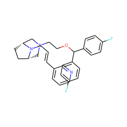 Fc1ccc(C(OCCN2C[C@@H]3CC[C@H](C2)N3C/C=C/c2cccnc2)c2ccc(F)cc2)cc1 ZINC000022940908