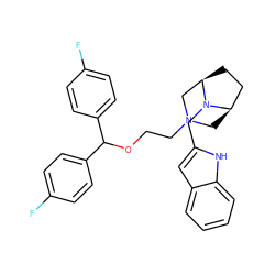 Fc1ccc(C(OCCN2C[C@@H]3CC[C@H](C2)N3Cc2cc3ccccc3[nH]2)c2ccc(F)cc2)cc1 ZINC000022940899