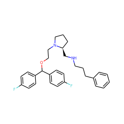 Fc1ccc(C(OCCN2CCC[C@H]2CNCCCc2ccccc2)c2ccc(F)cc2)cc1 ZINC000022938550