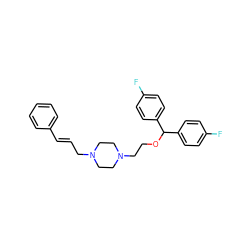 Fc1ccc(C(OCCN2CCN(C/C=C/c3ccccc3)CC2)c2ccc(F)cc2)cc1 ZINC000022454217