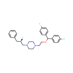 Fc1ccc(C(OCCN2CCN(C[C@H](F)Cc3ccccc3)CC2)c2ccc(F)cc2)cc1 ZINC000023360845