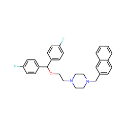 Fc1ccc(C(OCCN2CCN(Cc3ccc4ccccc4c3)CC2)c2ccc(F)cc2)cc1 ZINC000022938670