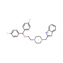 Fc1ccc(C(OCCN2CCN(Cc3nc4ccccc4[nH]3)CC2)c2ccc(F)cc2)cc1 ZINC000022938640