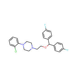 Fc1ccc(C(OCCN2CCN(c3ccccc3Cl)CC2)c2ccc(F)cc2)cc1 ZINC001772609636