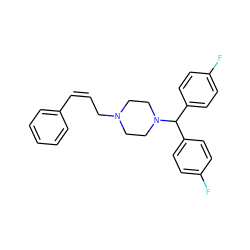 Fc1ccc(C(c2ccc(F)cc2)N2CCN(C/C=C\c3ccccc3)CC2)cc1 ZINC000022864145