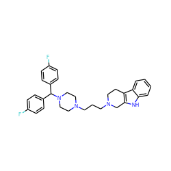 Fc1ccc(C(c2ccc(F)cc2)N2CCN(CCCN3CCc4c([nH]c5ccccc45)C3)CC2)cc1 ZINC000022441693