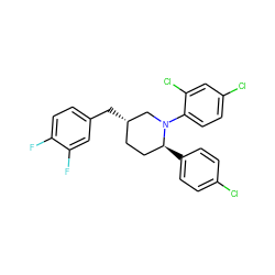 Fc1ccc(C[C@H]2CC[C@H](c3ccc(Cl)cc3)N(c3ccc(Cl)cc3Cl)C2)cc1F ZINC000045372482