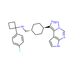 Fc1ccc(C2(NC[C@H]3CC[C@H](c4nnn5cnc6[nH]ccc6c45)CC3)CCC2)cc1 ZINC001772597715