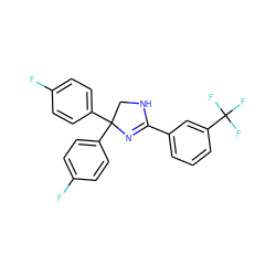 Fc1ccc(C2(c3ccc(F)cc3)CNC(c3cccc(C(F)(F)F)c3)=N2)cc1 ZINC000038466796