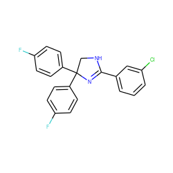 Fc1ccc(C2(c3ccc(F)cc3)CNC(c3cccc(Cl)c3)=N2)cc1 ZINC000034044817