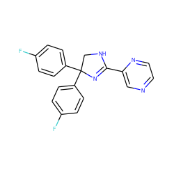 Fc1ccc(C2(c3ccc(F)cc3)CNC(c3cnccn3)=N2)cc1 ZINC000034029051