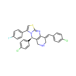 Fc1ccc(C2=CSC3=NC4=C(CNC/C4=C\c4ccc(Cl)cc4)[C@@H](c4ccc(Cl)cc4)N23)cc1 ZINC000103230125