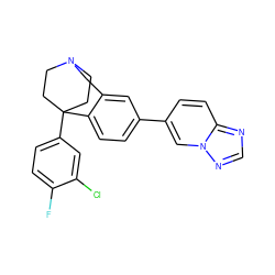 Fc1ccc(C23CCN(CC2)Cc2cc(-c4ccc5ncnn5c4)ccc23)cc1Cl ZINC000114350273