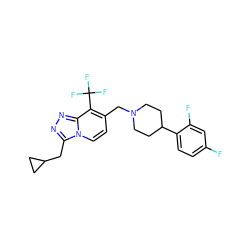 Fc1ccc(C2CCN(Cc3ccn4c(CC5CC5)nnc4c3C(F)(F)F)CC2)c(F)c1 ZINC000143304045