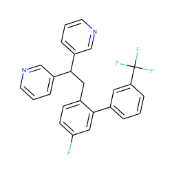 Fc1ccc(CC(c2cccnc2)c2cccnc2)c(-c2cccc(C(F)(F)F)c2)c1 ZINC000117923193