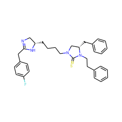 Fc1ccc(CC2=NC[C@H](CCCCN3C[C@H](Cc4ccccc4)N(CCc4ccccc4)C3=S)N2)cc1 ZINC001772573742