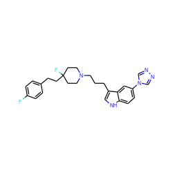 Fc1ccc(CCC2(F)CCN(CCCc3c[nH]c4ccc(-n5cnnc5)cc34)CC2)cc1 ZINC000013557026