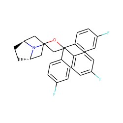 Fc1ccc(CCCN2[C@H]3CC[C@H]2CC(OC(c2ccc(F)cc2)c2ccc(F)cc2)C3)cc1 ZINC000100758259