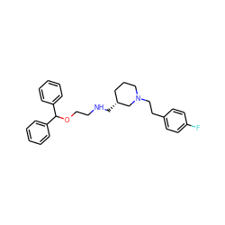 Fc1ccc(CCN2CCC[C@@H](CNCCOC(c3ccccc3)c3ccccc3)C2)cc1 ZINC000013803920