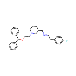 Fc1ccc(CCNC[C@@H]2CCCN(CCOC(c3ccccc3)c3ccccc3)C2)cc1 ZINC000013803908