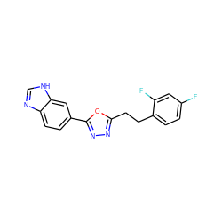 Fc1ccc(CCc2nnc(-c3ccc4nc[nH]c4c3)o2)c(F)c1 ZINC000096282992