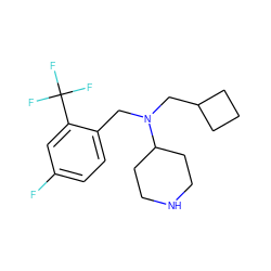 Fc1ccc(CN(CC2CCC2)C2CCNCC2)c(C(F)(F)F)c1 ZINC000036093133