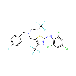 Fc1ccc(CN(CCC(F)(F)F)Cc2sc(Nc3c(Cl)cc(Cl)cc3Cl)nc2C(F)(F)F)cc1 ZINC000028128994