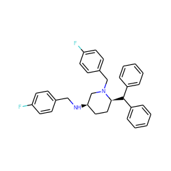 Fc1ccc(CN[C@@H]2CC[C@H](C(c3ccccc3)c3ccccc3)N(Cc3ccc(F)cc3)C2)cc1 ZINC000022932239