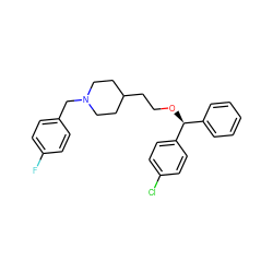 Fc1ccc(CN2CCC(CCO[C@@H](c3ccccc3)c3ccc(Cl)cc3)CC2)cc1 ZINC000013760754