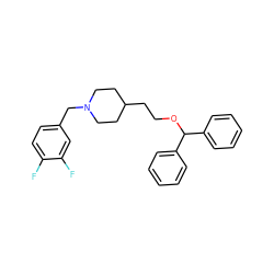 Fc1ccc(CN2CCC(CCOC(c3ccccc3)c3ccccc3)CC2)cc1F ZINC000013862274