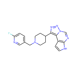 Fc1ccc(CN2CCC(c3nnn4cnc5[nH]ccc5c34)CC2)cn1 ZINC001772646842