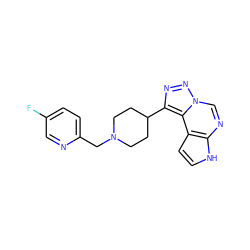 Fc1ccc(CN2CCC(c3nnn4cnc5[nH]ccc5c34)CC2)nc1 ZINC001772571609